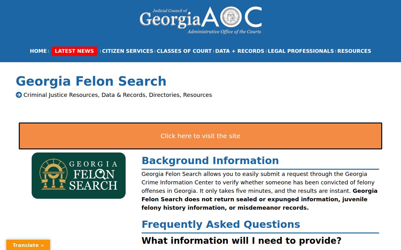 Habersham County criminal history Georgia Felon Search inputs