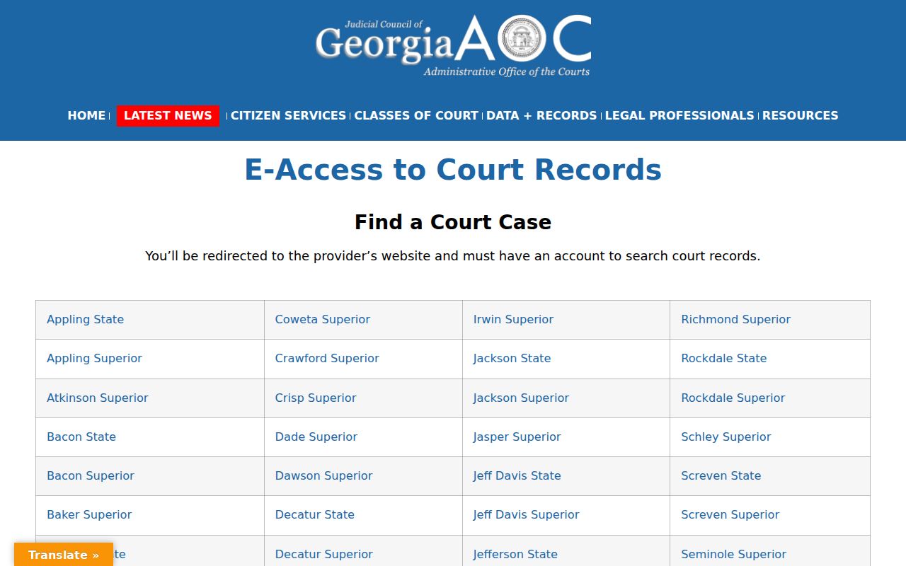 Habersham County criminal court records Georgia E-Access