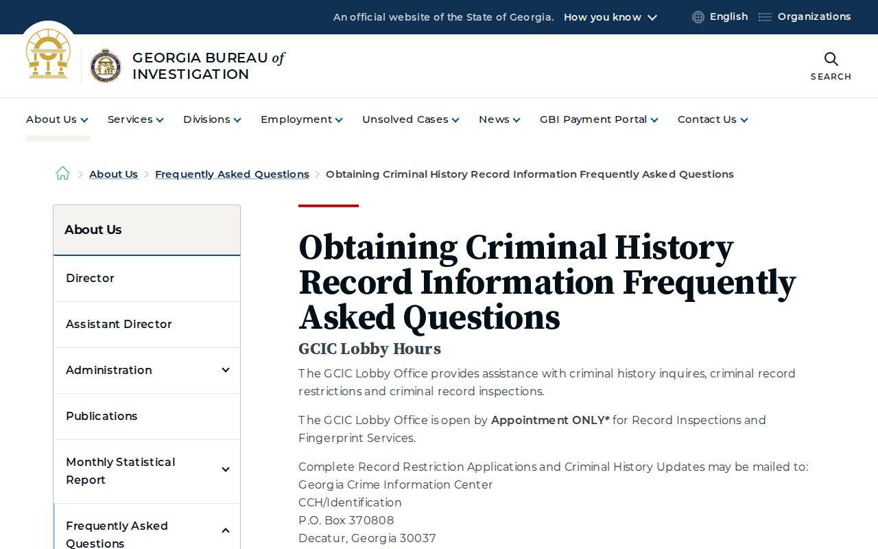 Habersham County arrest history GCIC self-review and correction fields