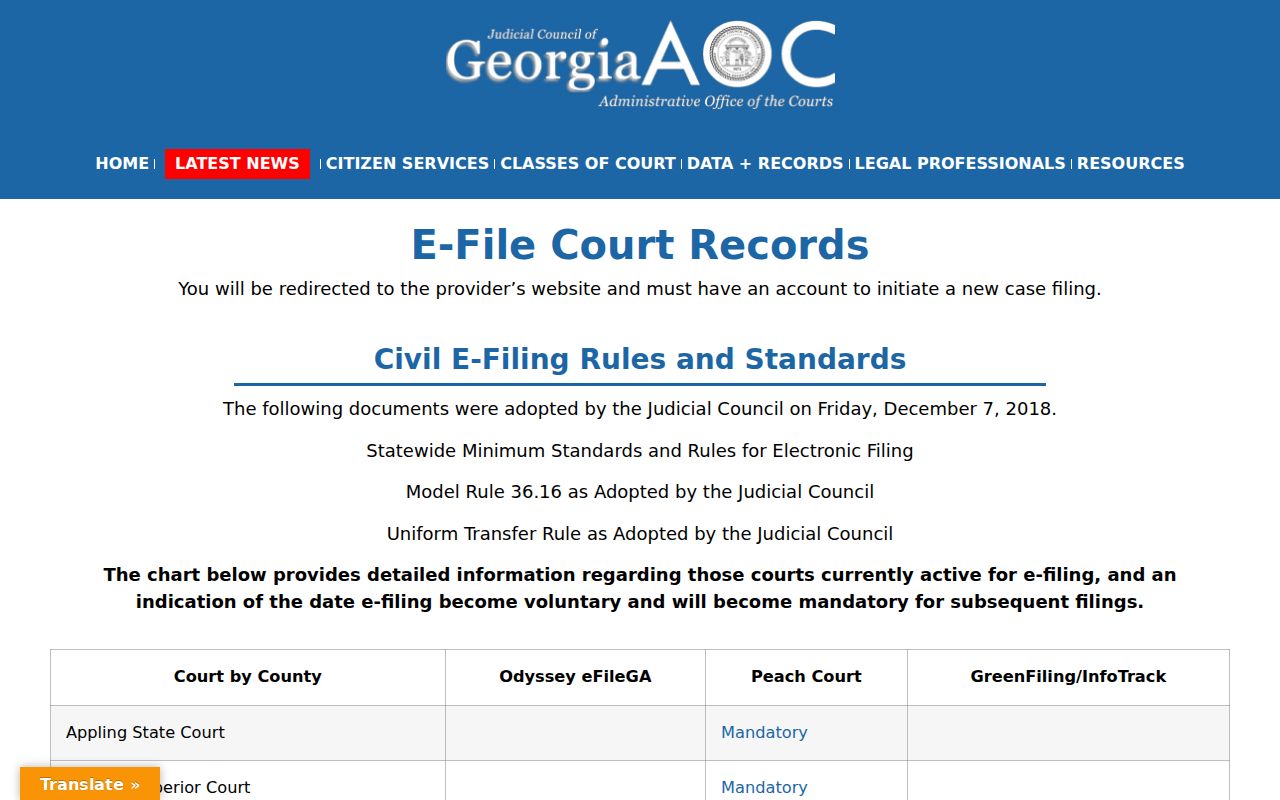 Habersham County criminal court case e-filing table
